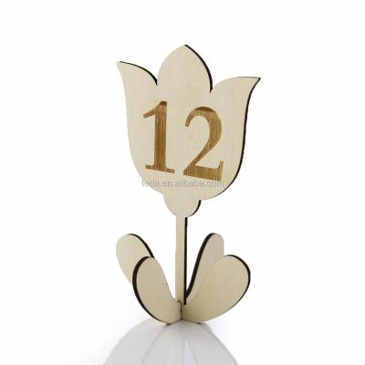 China Wedding party flower shaped wooden table ornament with numbers for sale