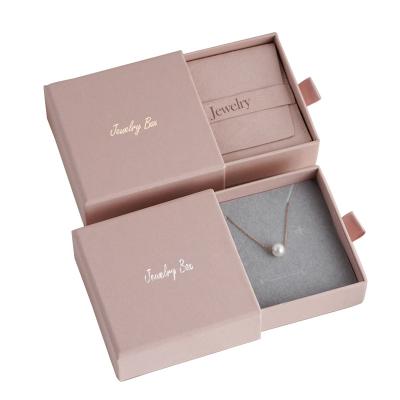 China Recyclable Wholesale custom logo cardboard paper jewellery packaging drawer box black necklace box for ring earring bracelet for sale