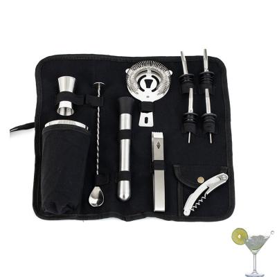 China Cocktail Shaker Set Custom Portable Bartender Kit Metal Bar Tools Boston Stainless Steel Silver Cocktail Shaker Set With Black Bag for sale