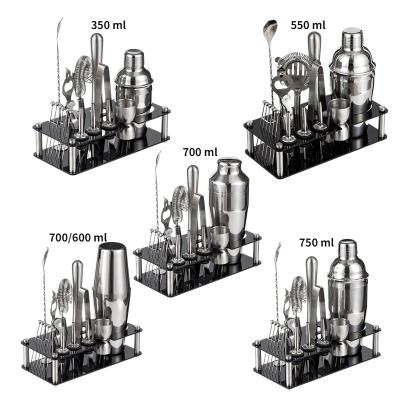 China Cocktail Shaker Set Custom Professional Barware Tools Bartender Kit Metal Cocktail Shaker Set Bar Accessories Jigger Stainless Steel With Stand for sale