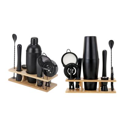 China Wooden Black Bartender Kit Cocktail Shaker Set Stainless Steel Jigger Holder Bar Tools Accessories Cocktail Shaker Set Custom Professional Golden for sale