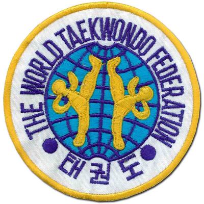 中国 Durable and 3D Sew On and Iron On Type Clothing Labels World Taekwondo Custom Federation Embroidered Badge Patch For Uniform 販売のため