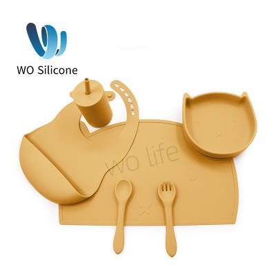 China Viable Baby Plates Bpa Free Animal Shape Silicone Dish Baby Feeding Dish With Suction Cup Set for sale