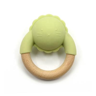 China 100% non-toxic food grade silicone Little Rawr Food Grade Silicone Wooden Baby Teether Toy and Beech Rattle for sale