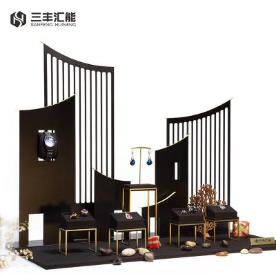 China Acrylic Jewelry Display Logo Jewelry Display Set Velvet Jewelery Shop Display Earrings Necklace Stand Custom for sale