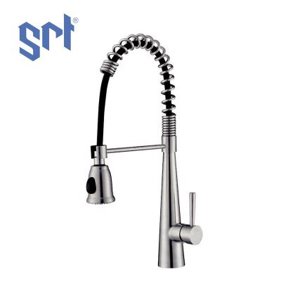 China Thermostatic Faucets SRT Single Handle Brushed Nickel Pull Out Kitchen Faucet , Stainless Steel Single Level Sink Faucets With Pull Down Sprayer for sale