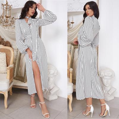 China 2022 Summer Anti-Static Tie Neck A Line Long Chiffon Ruffle Sleeve Stain White Maxi Long Line Line Maxi Dress for sale