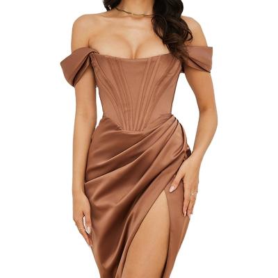 China Anti-Static Fashionable Ruched Bodycon Off Shoulder Summer Dress Slim Body Shaper for sale