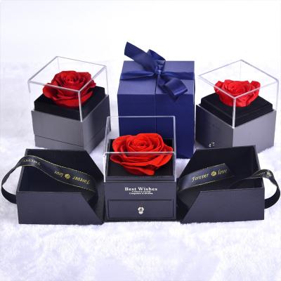 China All Real Preserved Blue Rose With I Love You Necklace Gifts Set Handmade Soap Rose Enchanted Flower Gift Acrylic Box for sale