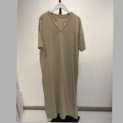 China Casual Dresses Breathable Basic High Quality Short Sleeve Solid Color Style Midi Casual Dresses for sale