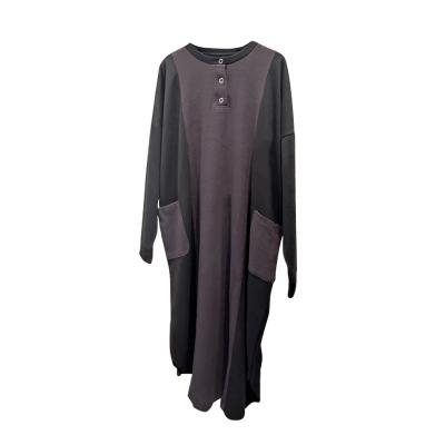 China Breathable Polyester/Cotton Women Dress Long Sleeved Casual Dress With Pocket And Button for sale