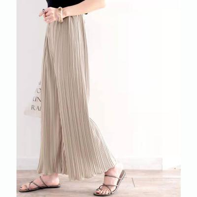 China Anti-pilling Fashion Style Design Polyester Summer Japanese Korean Women Loose High Waist Elastic Pleat Wide Leg Pants for sale