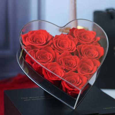 China Red Rose Heart Shape Preserved Rose Flower Flower Box Latest Style Saint Girls Gift Box Best Present High-Grade Valentine's Day Gifts Forever for sale