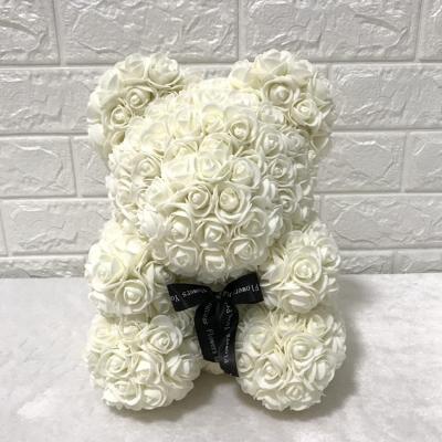 China High quality durable red rose bear with rhibestones and white heart artificial rose teddy bear for sale