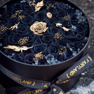 China 100% gold painting and ecuadorian rose unique luxury valentine gifts preserved durable black rose gift box for sale