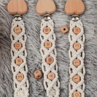 China Wholesale Toy New Design 100% Handmade Natural Soft Mouth Teether Pacifier Chain Safe Wooden Clip Holder for sale