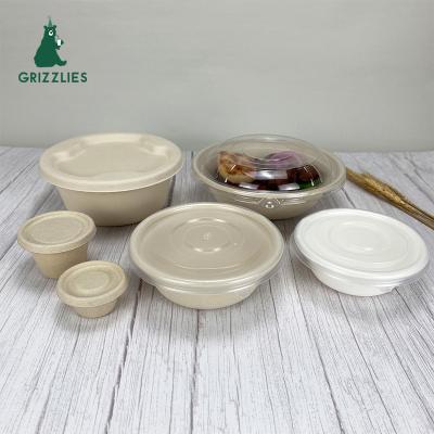 China Disposable Eco-Friendly Bagasse Products Biodegradable Microwavable Sugar Cane Round Bagasse 1200ml Big Lid 32oz for sale