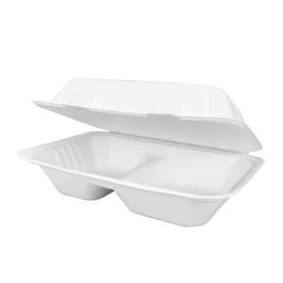 China 450ml 600ml 850ml 1000ml 2 Compartment Disposable Food Grade Sugarcane Bagasse Hamburger Burger Dinner Food Bowl Viable Top Block for sale