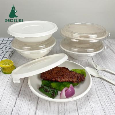 China 24oz 32oz 40oz Round Biodegradable Sugar Cane Compostable Bagasse Bowls With Lid for sale