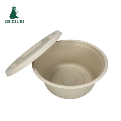 China Disposable Sugarcane Bagasse 1000ml Round Bowls Salad Bowl With PET Lid Sugarcane Takeout Bowl for sale