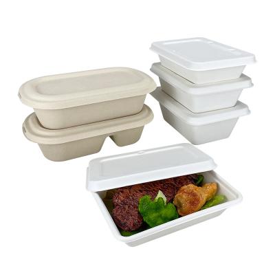 China ODM 500ml 650ml 750ml 850ml 1000ml 1300ml 2 Compartment Bagasse Bagasse Disposable Sugar Cane Food Bowl Hinged Container With Lid for sale