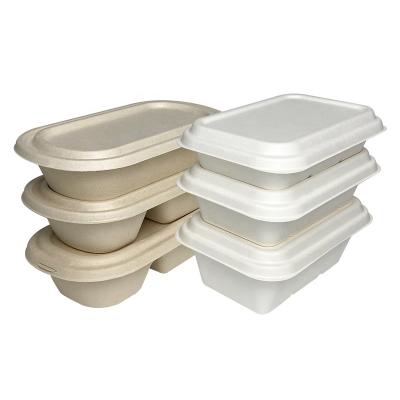 China Nature 500ml Disposable White Sugarcane Bagasse Food Container With Lid for sale