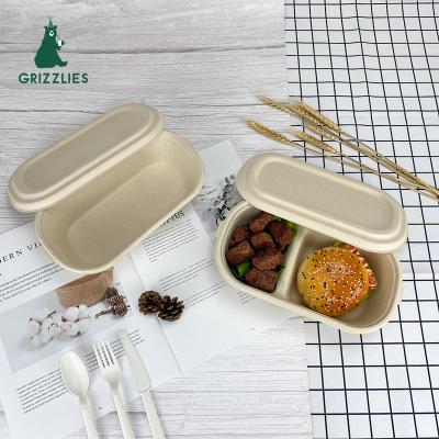 China Environmentally Friendly 1000ml Bagasse Food Sugar Cane Hinged Container Lid Disposable Eco-Friendly Food Disposable Tableware Lid for sale