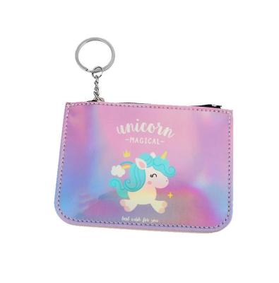 China Fashion Creative Laser Movie Gifts Card Bags Cartoon Unicorns Coin Clip Mini Wallets Zipper for sale