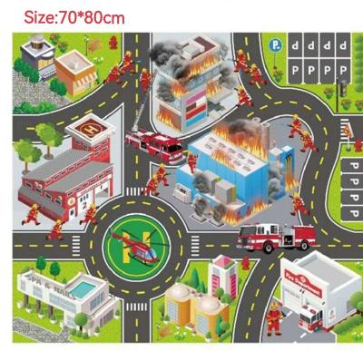 China Educational Fabric Customization 70*80cm Playmat Dinosaur Animals And City Scene Railway Mat for sale