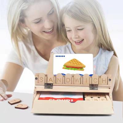 China Wooden Children Early Education Advanced English Letter Box Game Magic Spelling Cards for sale