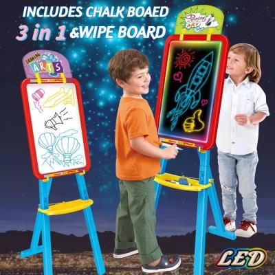 China Wall Style Educational Drawing Board 3-in-1 Double Sided Plastic Kids Writing Easel Painting Board for sale