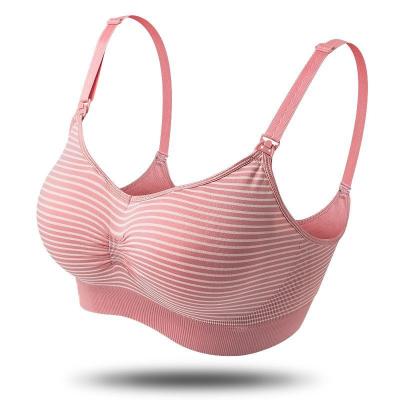 China Antibacterial Women's Underwear Open Loop Non-Underwire Breastfeeding Bra Striped Lactation Cotton Maternity Nursing Bras With Pad for sale