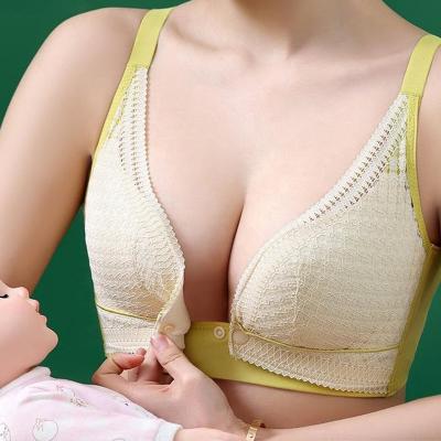 China Front Open Button Maternity Underwear Antibacterial Push Up Bra Menyusu Bras Lace Up Nursing Bra for sale