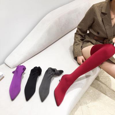 China New Arrived 2021 Thermal Yarn Woolen Material 3CM Long Casual Over The Knee High-Low Thigh Heel Women Knock Boots for sale