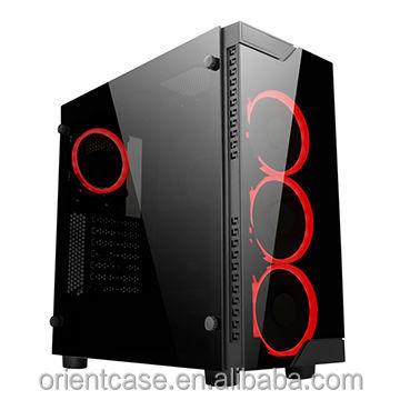 China With Fan Side Panel Glossy Black Aluminum Glass Tower PC Desktop Case MI With RGB Fan for sale