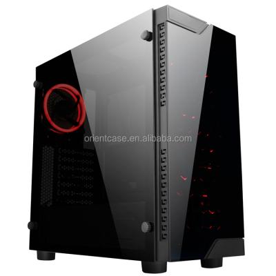 China With side panel window LCD display ATX computer case with tempered glass side panel. RGB fan optional for sale