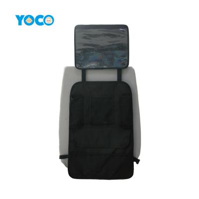 China 2021 Luxury New Design iPad Back Seats Organizer With Tissue Box PVC iPad Stand Environmental Pattern Woven Label for sale