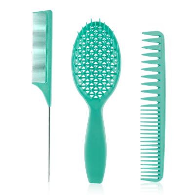 China Fashionable 3 Pcs Green Detangling Kit Hair Brushes Professional Brush Oval Hair Extension for sale