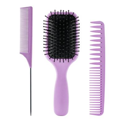 China Fashion Purple Hair Brushes 3Pcs Barber Mens Hair Brush Set Professional For Salon for sale