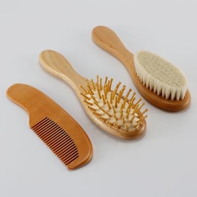 China Fashion Factory Direct Sale Professional Wooden Massage Hair Comb For Baby Home 3pcs Use Soft Goat Bristle Hairbrush for sale