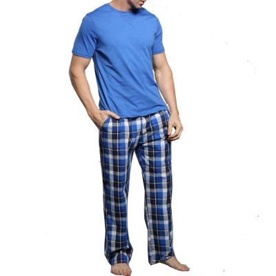 China QUICK DRY Men's Spring And Summer Cotton Blends Solid Bottoming Home Robe Pajama Set Top+Check for sale