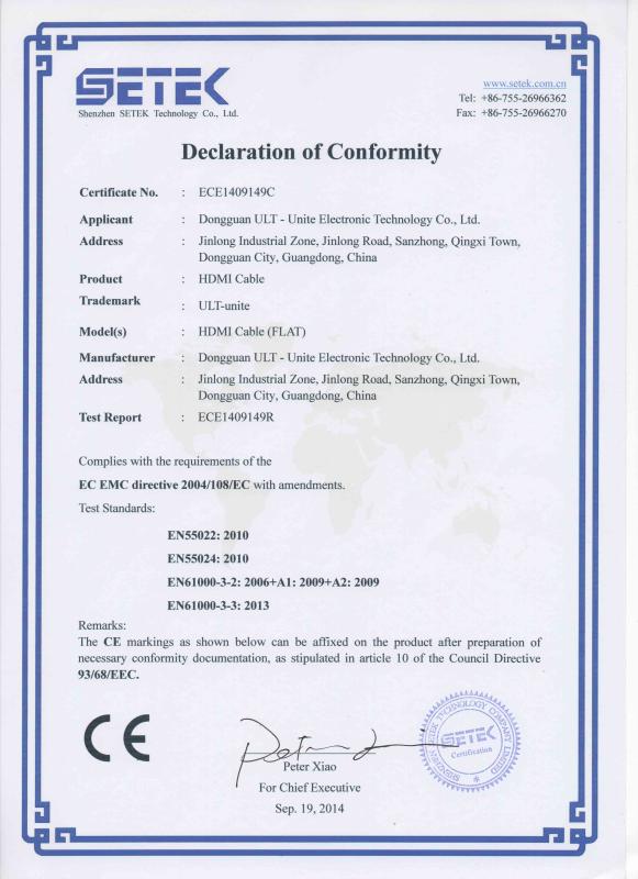 CE - Dongguan ULT-Unite Electronic Technology Co., Ltd.