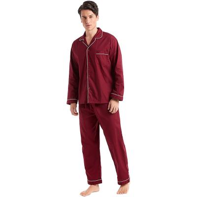 China Burgundy Breathable Two Piece Plain Cotton Mens Sleepwear , Autumn Winter Durable Masculine Pajamas Set for sale