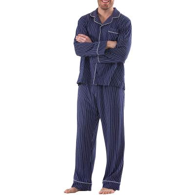 China Simple Plus Size Men Old Style Pure Cotton Pajamas Gear Plus Size Navy Stripe Loose Sleepwear Lounge Set for sale