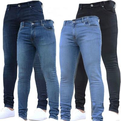 China Breathable Classic Washed Blue Joint Color Mens Slim Tight Plus Size Skinny Pants Jeans Trousers for sale