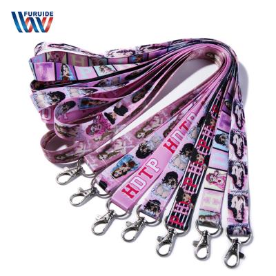 China Promotional high quality custom made nylon anime pink lanyard with ID card holder for sale