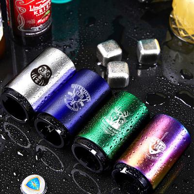 China Hongda Custom LOGO Bottle Opener Automatic Pull Down Viable Set Metal Magnet Stainless Steel Beer Wine Magnetic Round Bottle Opener for sale