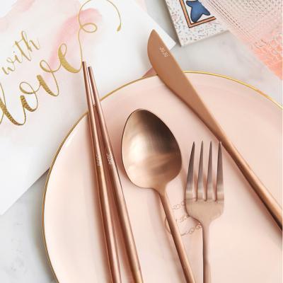 China Viable 10OFF JUJU B416 Hongda Unique Patent Design 304 Matte Polish Wedding Flatware Rose Gold Stainless Steel Flatware Set for sale