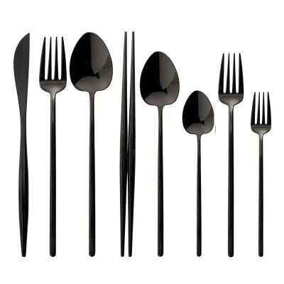 China 10% Viable Off Bright Black B416 Hongda 304 Stainless Steel Multi Color Mirror Metal Spoon Cutlery Set And Fork Flatware for sale