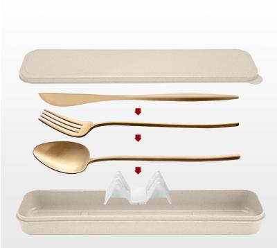 China Hongda 304 Gold Flatware Travel Portable Picnic Camping Viable Gold Hongda 304 Stainless Steel Spoon Knife Cutlery Set for sale